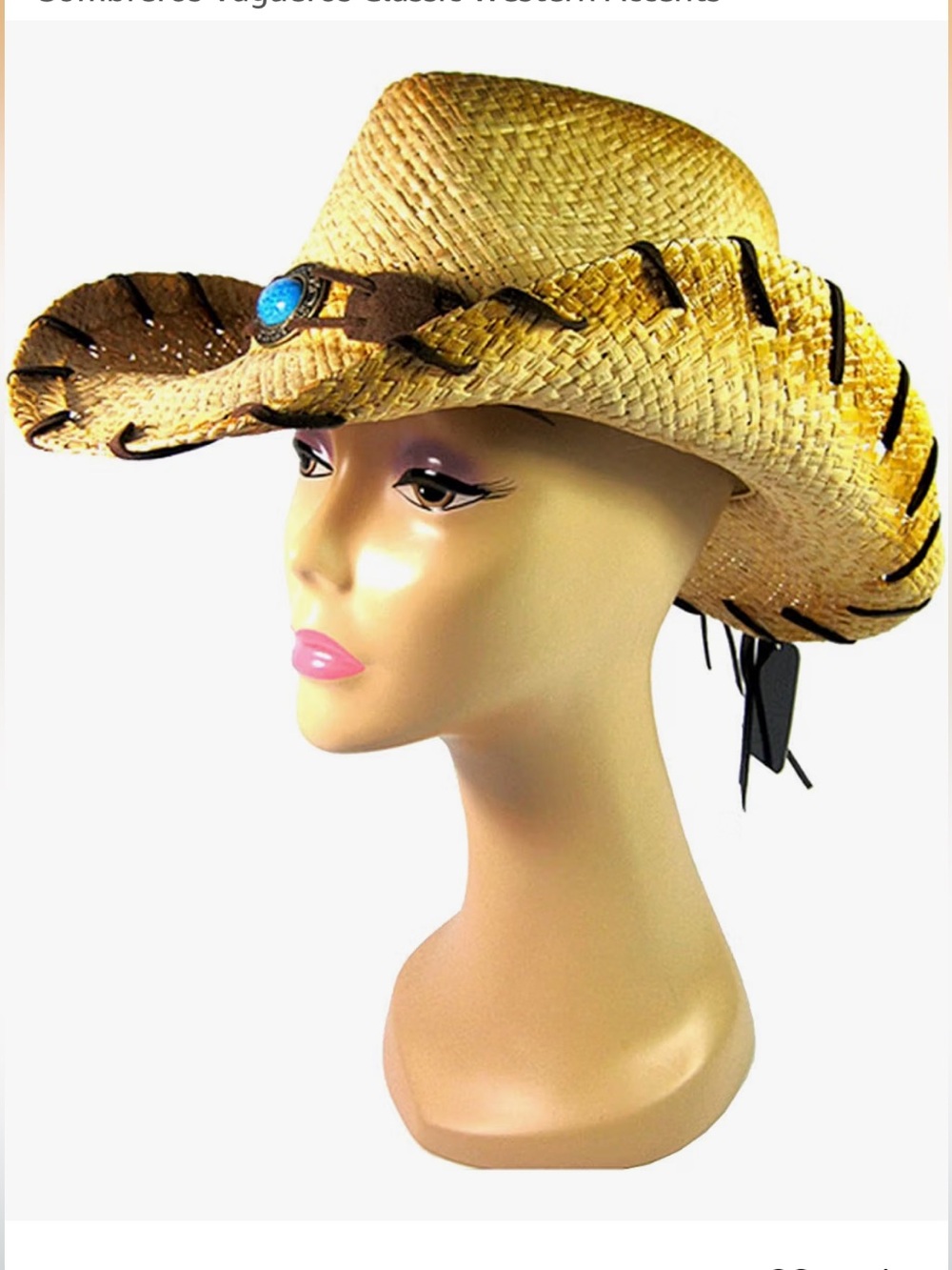 Milano Straw Cowboy Hat with Brown Leather Band and Turquoise Accent